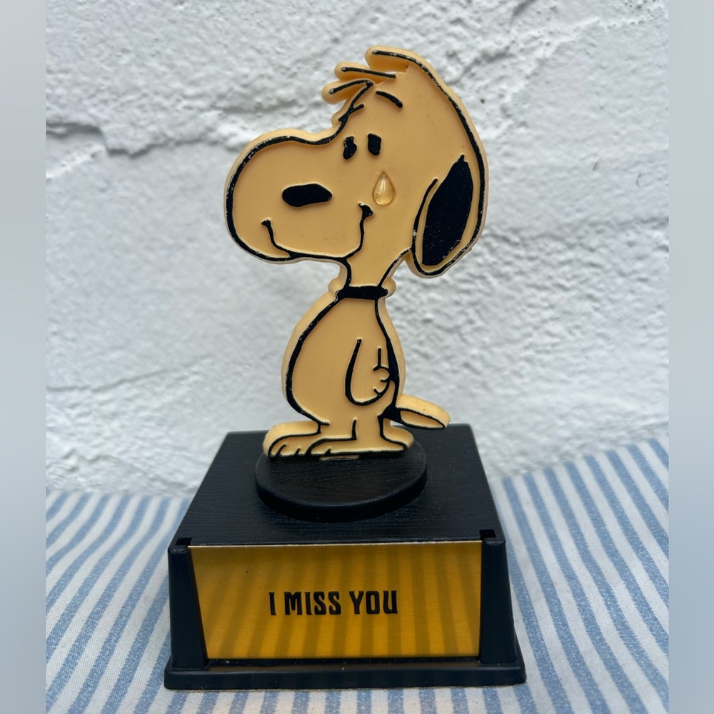 Vintage 1970s Snoopy “I Miss You” Trophy, Aviva Desk Figure, Hong Kong